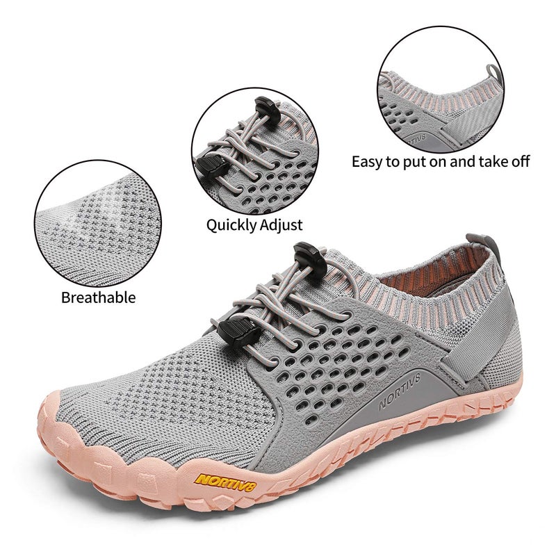 NORTIV 8 Womens Barefoot Water Sports Shoes - Outdoor Athletic Pool Swim Hiking Aqua Shoes, Light/Grey/Pink - 8 (Treklady-2) - Image 2